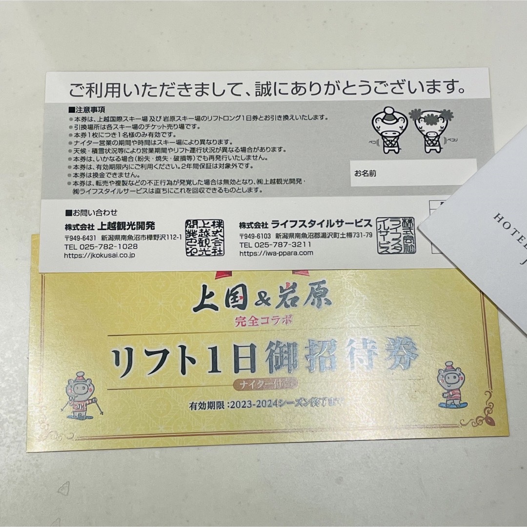 上越国際スキー場\u0026岩原スキー場リフト一日券 ２枚 ペア1枚での販売は可能でしょうか