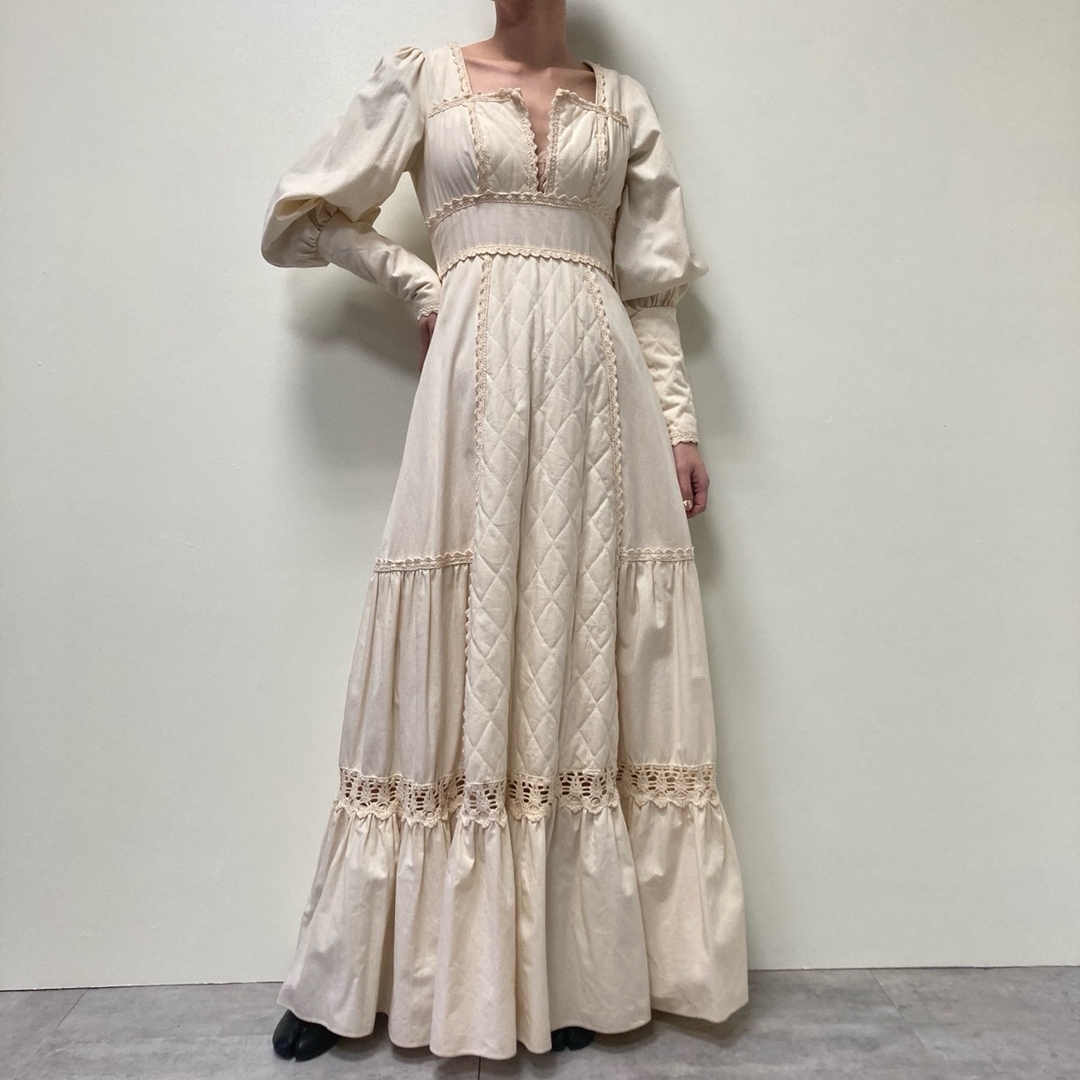 GUNNE SAX(ガニーサックス)の古着 70年代 ガンネサックス GUNNE SAX Jessica キルティング マキシ丈 長袖 フレア ワンピース USA製 レディースM ヴィンテージ /eva000596 レディースのワンピース(その他)の商品写真