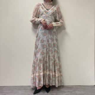 ガニーサックス(GUNNE SAX)の古着 70年代 ガンネサックス GUNNE SAX Jessica 花柄 ハイネック マキシ丈 長袖 フレア ワンピース USA製 レディースM ヴィンテージ /eva000718(その他)