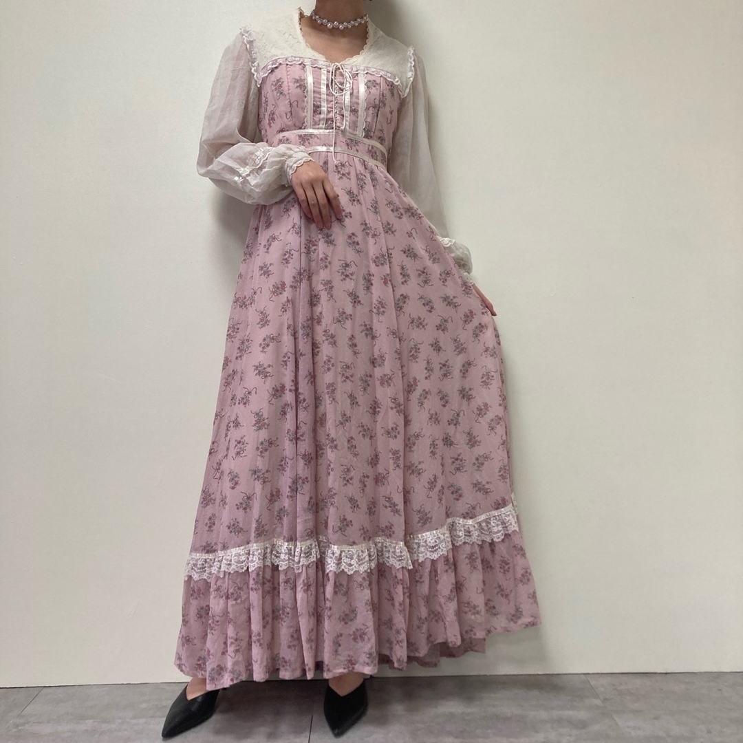 GUNNE SAX(ガニーサックス)の古着 70年代 ガンネサックス GUNNE SAX Jessica 花柄 マキシ丈 長袖 フレア ワンピース レディースL ヴィンテージ /eva000721 レディースのワンピース(その他)の商品写真