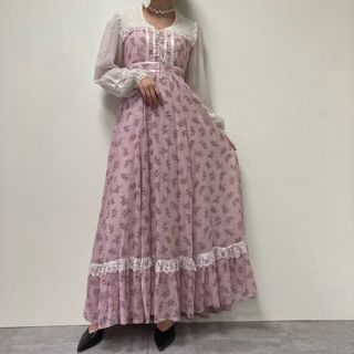 ガニーサックス(GUNNE SAX)の古着 70年代 ガンネサックス GUNNE SAX Jessica 花柄 マキシ丈 長袖 フレア ワンピース レディースL ヴィンテージ /eva000721(その他)