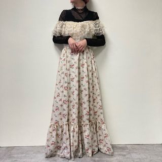 ガニーサックス(GUNNE SAX)の古着 70年代 ガンネサックス GUNNE SAX 花柄 オフショルダー マキシ丈 フレアワンピ―ス USA製 レディースL ヴィンテージ /eva000723(その他)