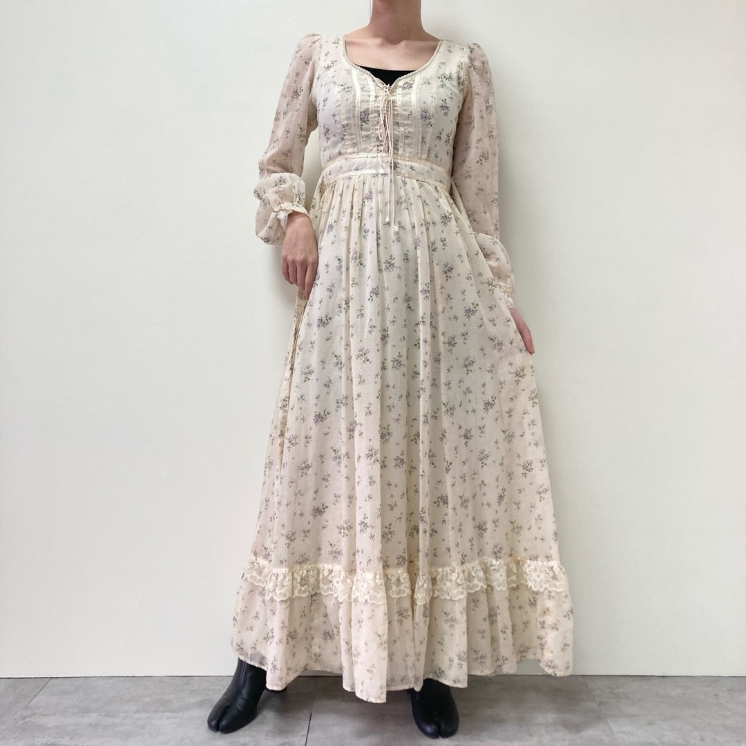 GUNNE SAX(ガニーサックス)の古着 70年代 ガンネサックス GUNNE SAX Jessica 花柄 マキシ丈 長袖 フレア ワンピース USA製 レディースM ヴィンテージ /eva000724 レディースのワンピース(その他)の商品写真