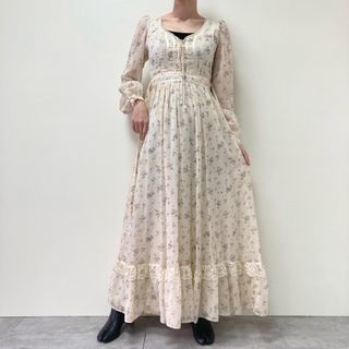 GUNNE SAX - 古着 70年代 ガンネサックス GUNNE SAX Jessica 花柄 マキシ丈 長袖 フレア ワンピース USA製 レディースM ヴィンテージ /eva000724