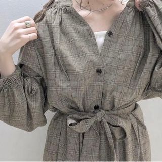 ミスティック(mystic)の【美品】mystic 3way チェック柄 リボン ワンピース ガウン(ロングワンピース/マキシワンピース)