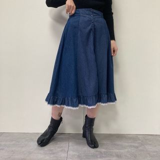 ガニーサックス(GUNNE SAX)の古着 70年代 ガンネサックス GUNNE SAX GUNNIES ガニーズ Jessica's ドット柄 ストライプ柄 前開き ロング フレアスカート USA製 レディースL ヴィンテージ /evb002961(ロングスカート)