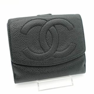 シャネル(CHANEL)のシャネル 二つ折り財布 キャビアスキン ココマーク デカココ ブラック ミニ財布(財布)