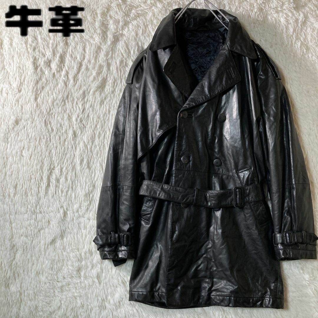 美品 クリスチャンオジャール 牛革 中綿 レザー トレンチコート M XL
