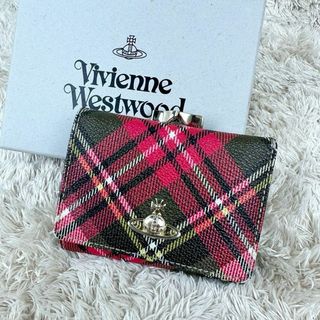 ヴィヴィアンウエストウッド(Vivienne Westwood)の【美品】ヴィヴィアンウエストウッド 三つ折り財布 レッド チェック がま口(財布)