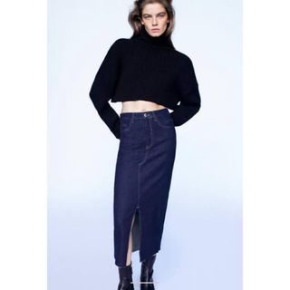 ザラ(ZARA)のミディ丈デニムスカート(ひざ丈スカート)