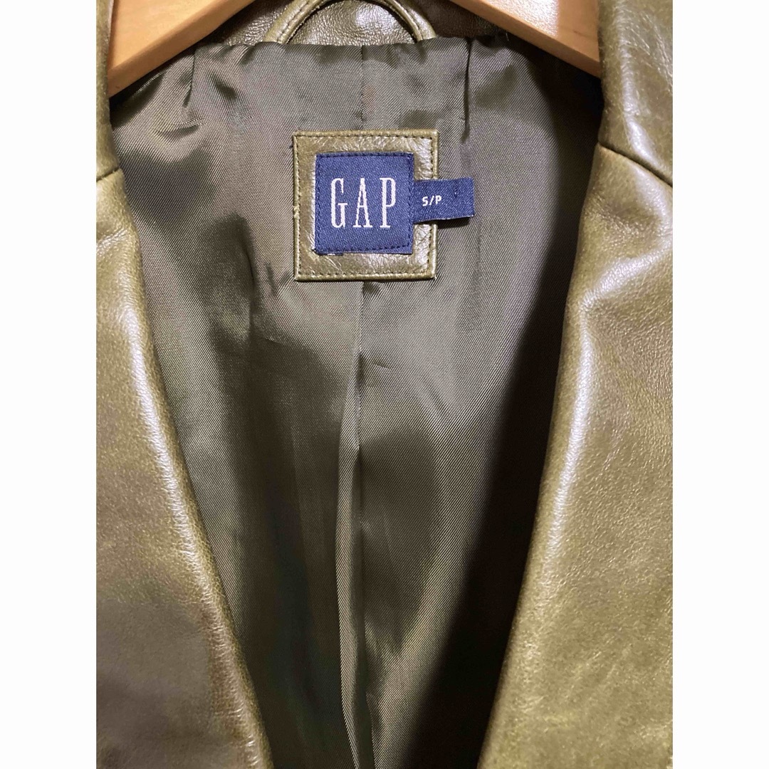 GAP(ギャップ)のオールドGAP レザージャケット　ヴィンテージオリーブグリーン　Sサイズ メンズのジャケット/アウター(レザージャケット)の商品写真