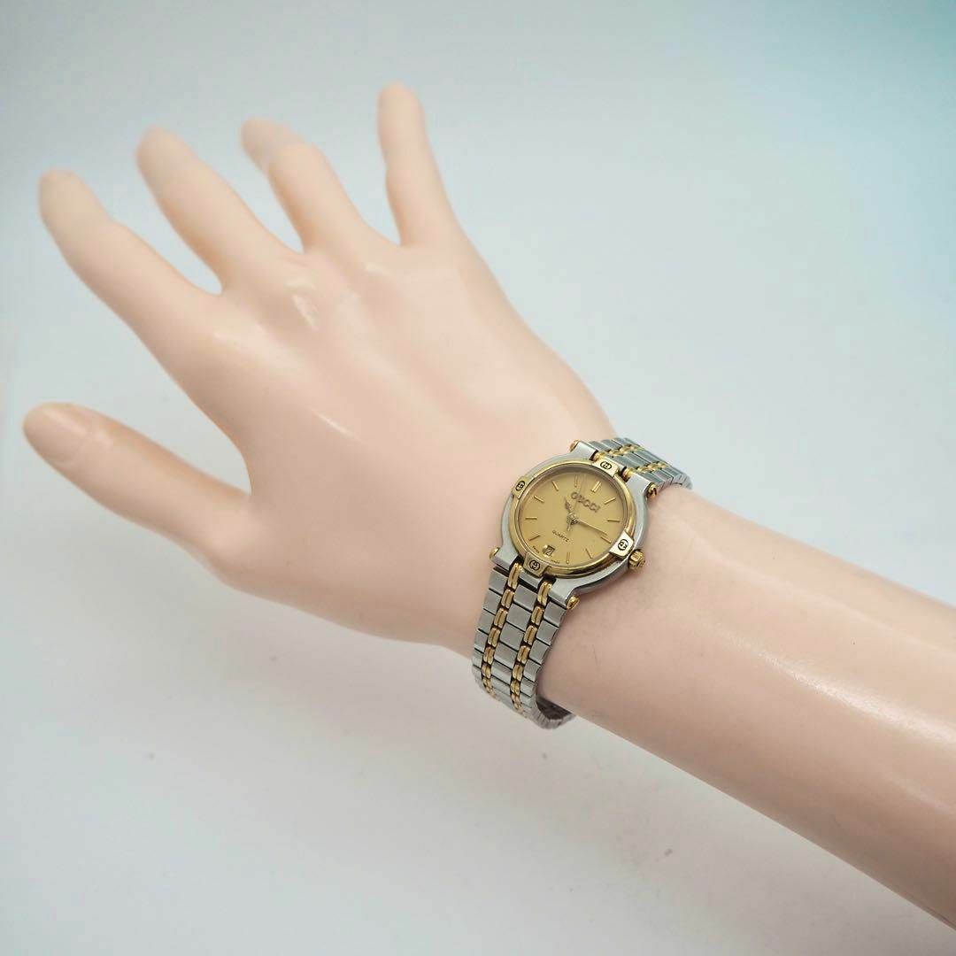 156【美品】GUCCI グッチ時計　レディース腕時計　ゴールド　デイト　コンビ