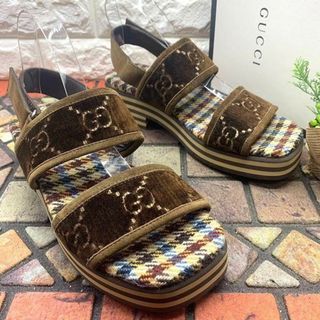 グッチ(Gucci)の【未使用品】GUCCI グッチ　ベルベット　ツイード　サンダル　GG(サンダル)