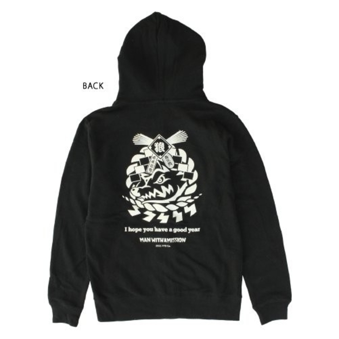 MAN WITH A MISSION(マンウィズアミッション)のMAN WITH A MISSION 初日の出 ロゴパーカー 新品 マンウィズ エンタメ/ホビーのタレントグッズ(ミュージシャン)の商品写真