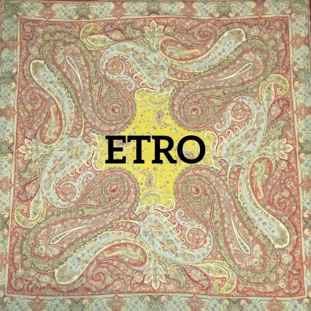 ETRO(エトロ)の★ETRO★ ストール ペイズリー柄 ウール シルク レンガ色 ベージュ カーキ レディースのファッション小物(ストール/パシュミナ)の商品写真