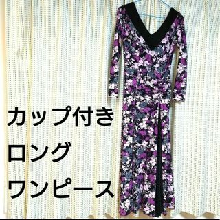 ウィッシュプラス 花柄 ロングワンピース Mサイズ(ロングワンピース/マキシワンピース)