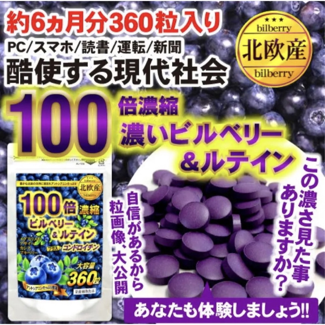 100倍濃縮ビルベリー　ルテイン　6ヶ月分  大容量　半年 食品/飲料/酒の健康食品(その他)の商品写真