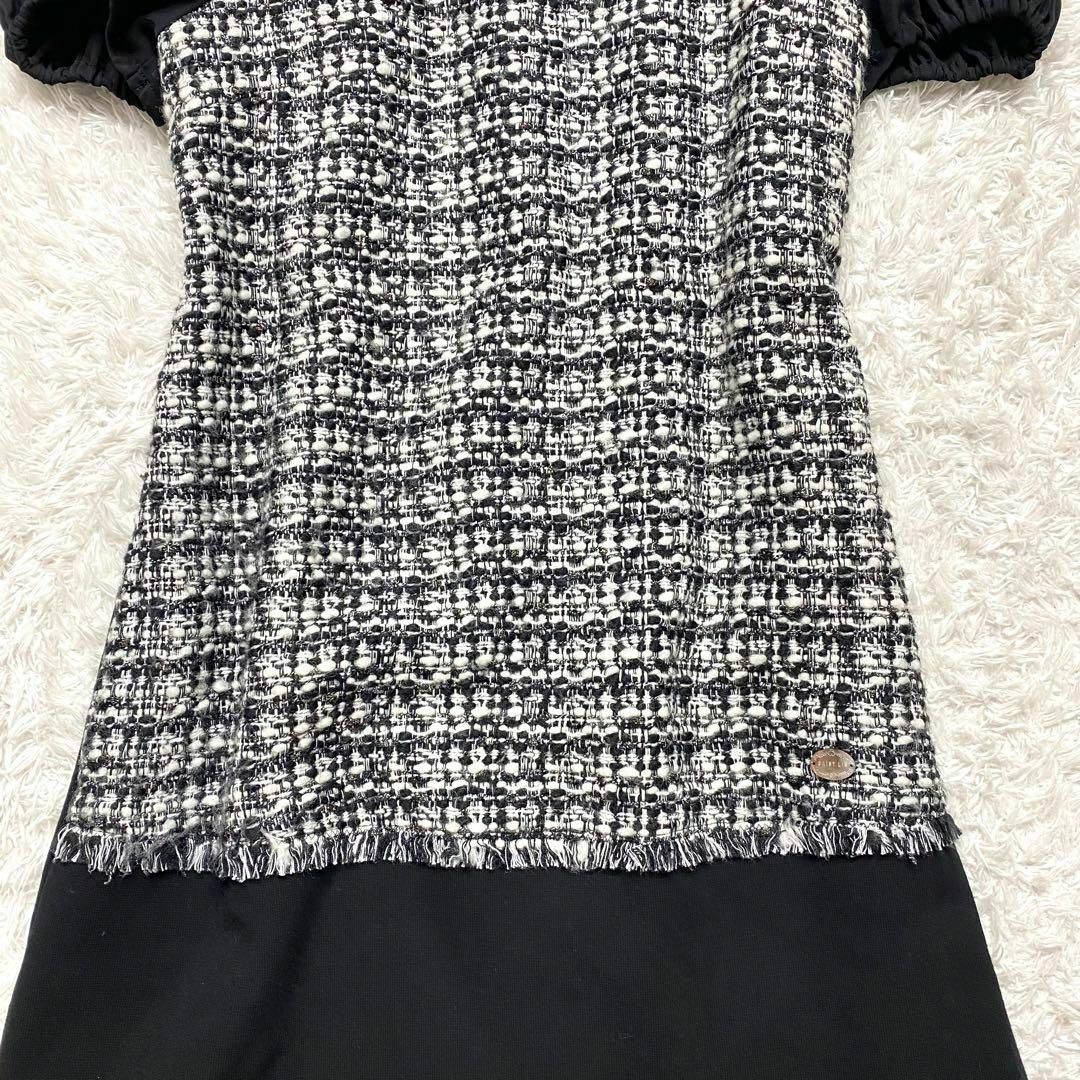 極美品✨FOXEY ツイード ワンピース ひざ丈 ニット シフォン 40 黒 極美品✨FOXEY ツイード ワンピース ひざ丈 ニット シフォン 40 黒
