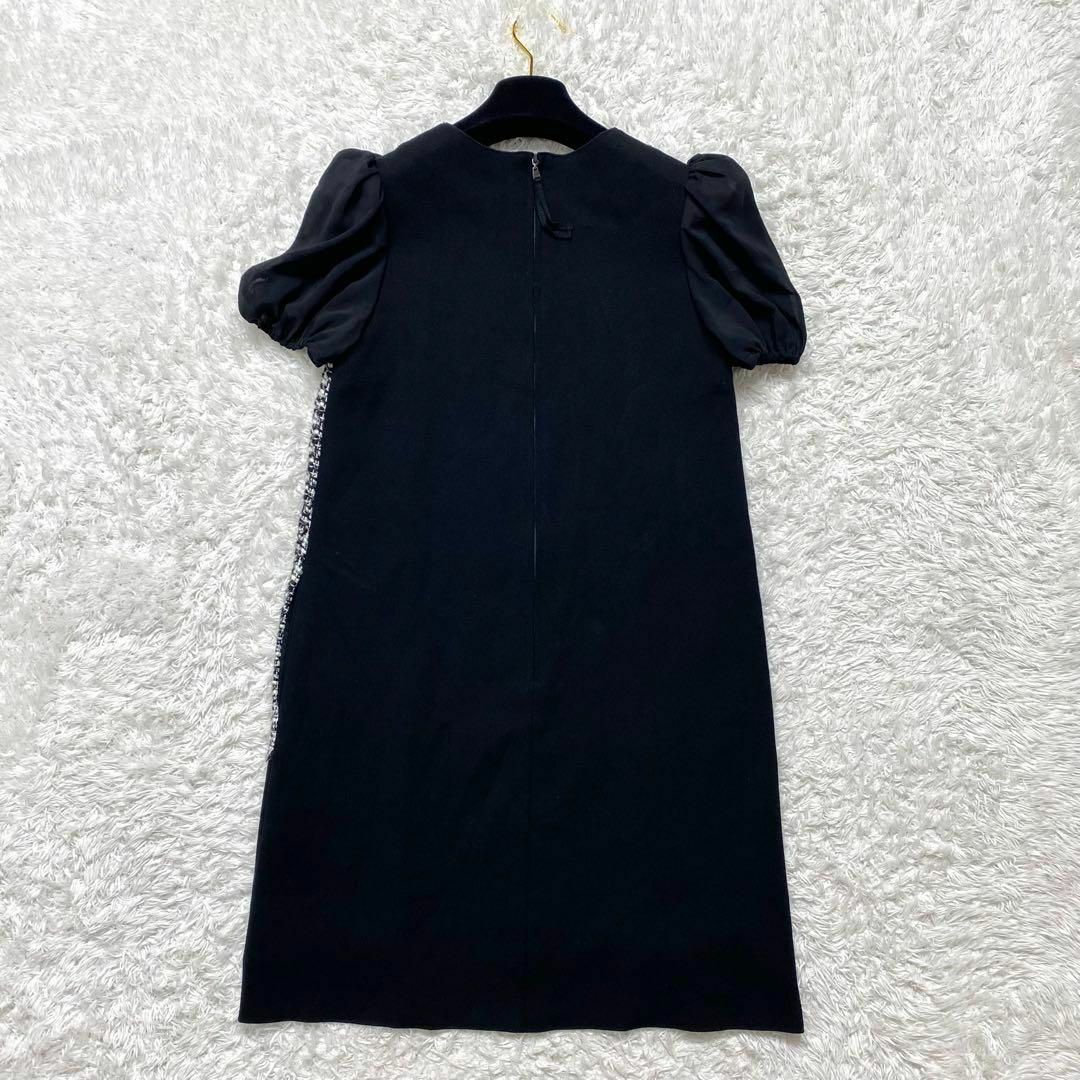 極美品✨FOXEY ツイード ワンピース ひざ丈 ニット シフォン 40 黒 極美品✨FOXEY ツイード ワンピース ひざ丈 ニット シフォン 40 黒