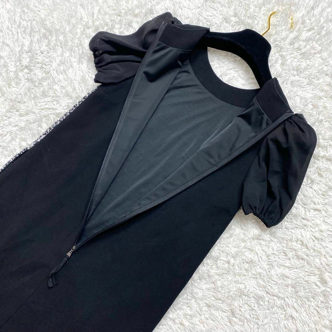 極美品✨FOXEY ツイード ワンピース ひざ丈 ニット シフォン 40 黒 極美品✨FOXEY ツイード ワンピース ひざ丈 ニット シフォン 40 黒