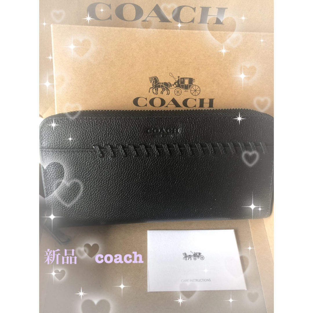 ファスナー内部様式COACH（コーチ）長財布 ベースボール ステッチ レザーブラック F21369