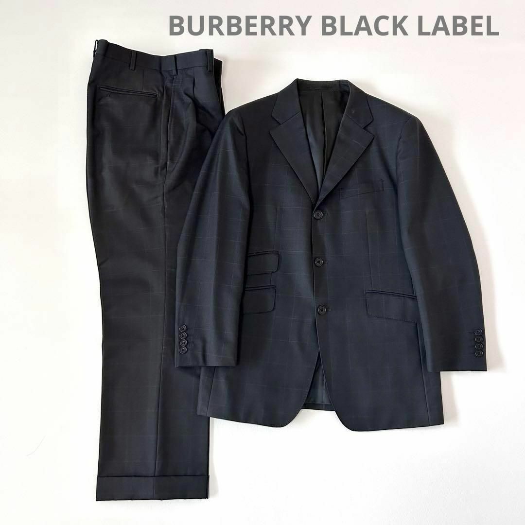 BURBERRY BLACK LABEL(バーバリーブラックレーベル)の希少＊バーバリーブラックレーベル　セットアップスーツ　チェック　ウール　濃紺　黒 メンズのスーツ(セットアップ)の商品写真