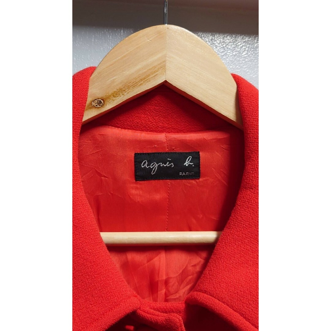 agnes b.(アニエスベー)の90’s agnes b. フランス製 ウール コート 朱色 サイズ3 裏地付き レディースのジャケット/アウター(ロングコート)の商品写真