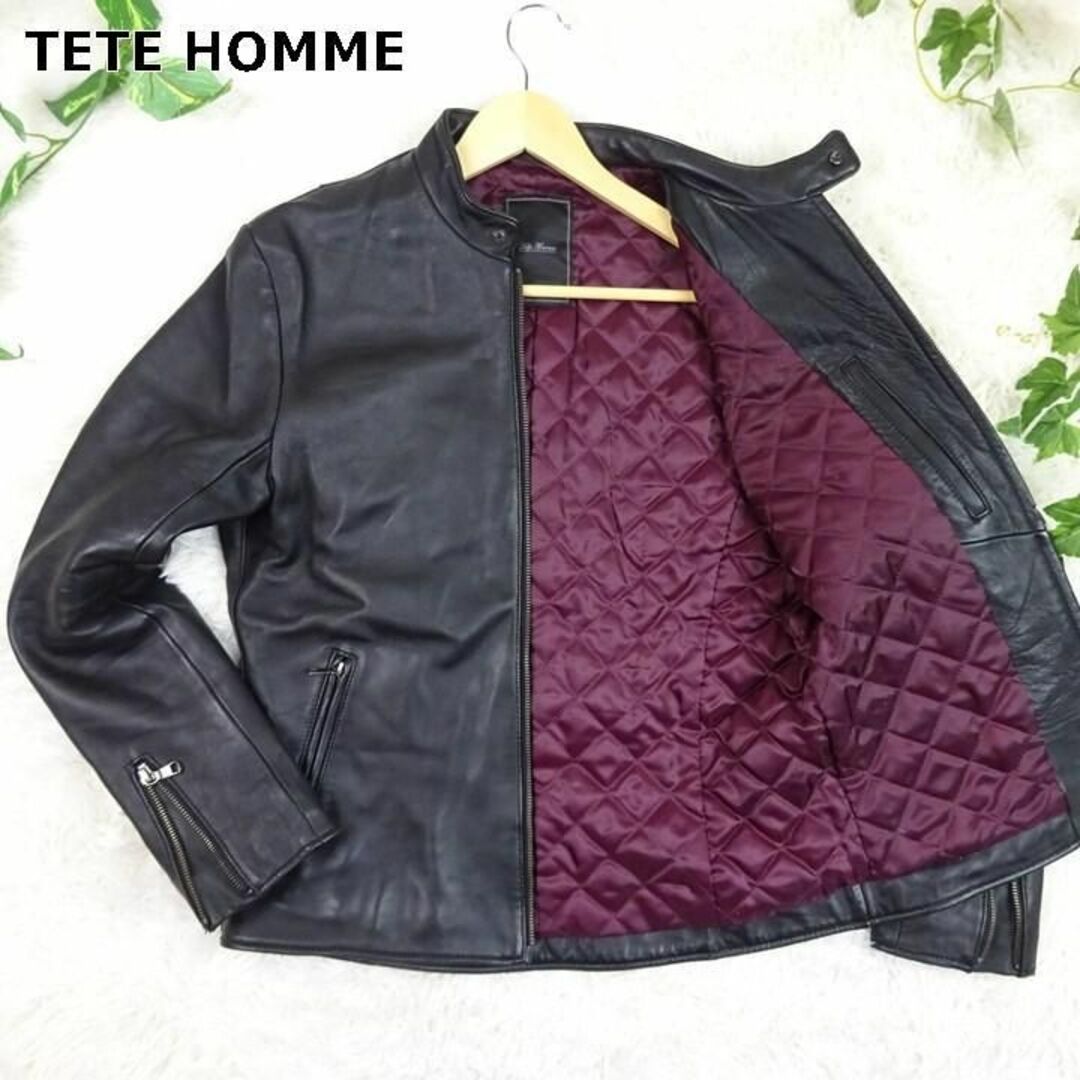 TETE HOMME(テットオム)のテットオム　ラムレザー　シングルライダース　キルティング　6　ブラック メンズのジャケット/アウター(ライダースジャケット)の商品写真