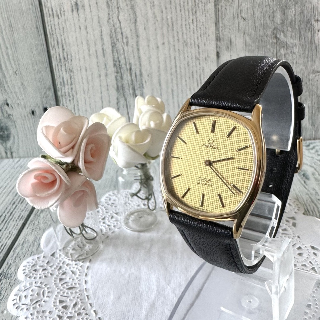 omega デビル レディース 腕時計 クォーツ プッシュ式  希少 ゴールドベルトは社外ベルトに交換済み