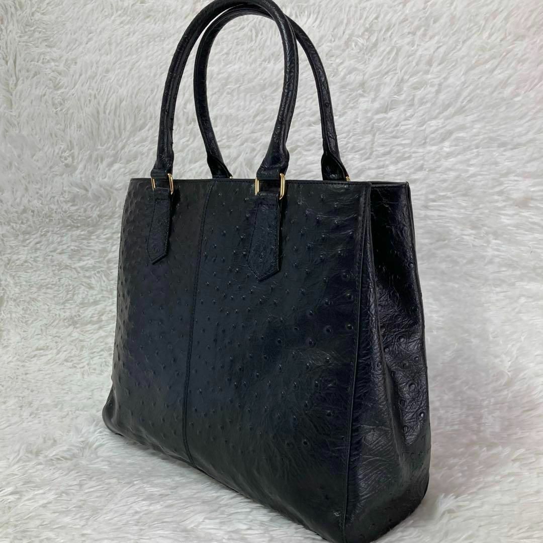 【美品】オーストリッチ ハンドバッグ　レザー　ブラック　フォーマル レディースのバッグ(ハンドバッグ)の商品写真
