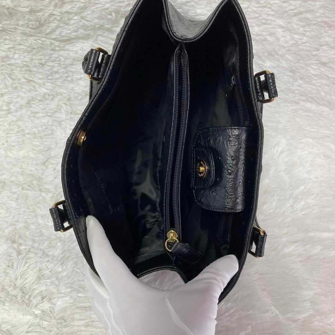 【美品】オーストリッチ ハンドバッグ　レザー　ブラック　フォーマル レディースのバッグ(ハンドバッグ)の商品写真