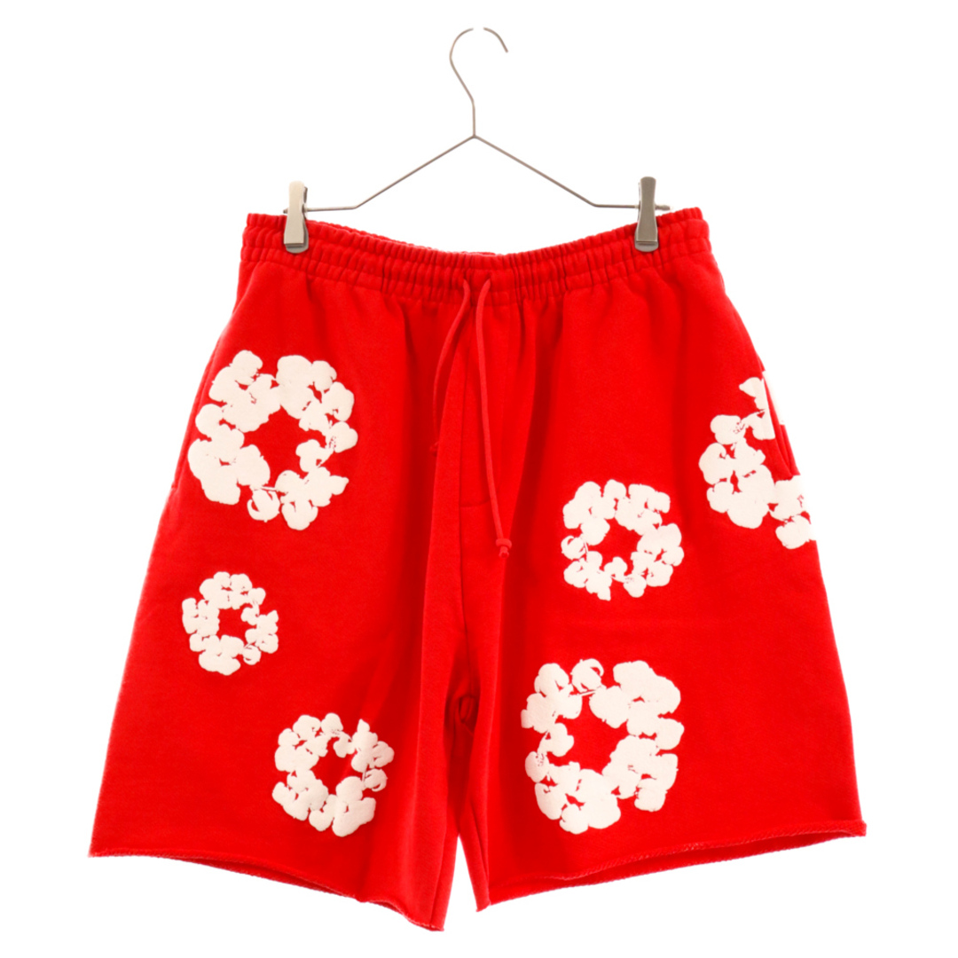 37センチワタリDENIM TEARS デニムティアーズ COTTON WREATH SWEAT SHORTS 花柄スウェットショーツ ハーフパンツ レッド