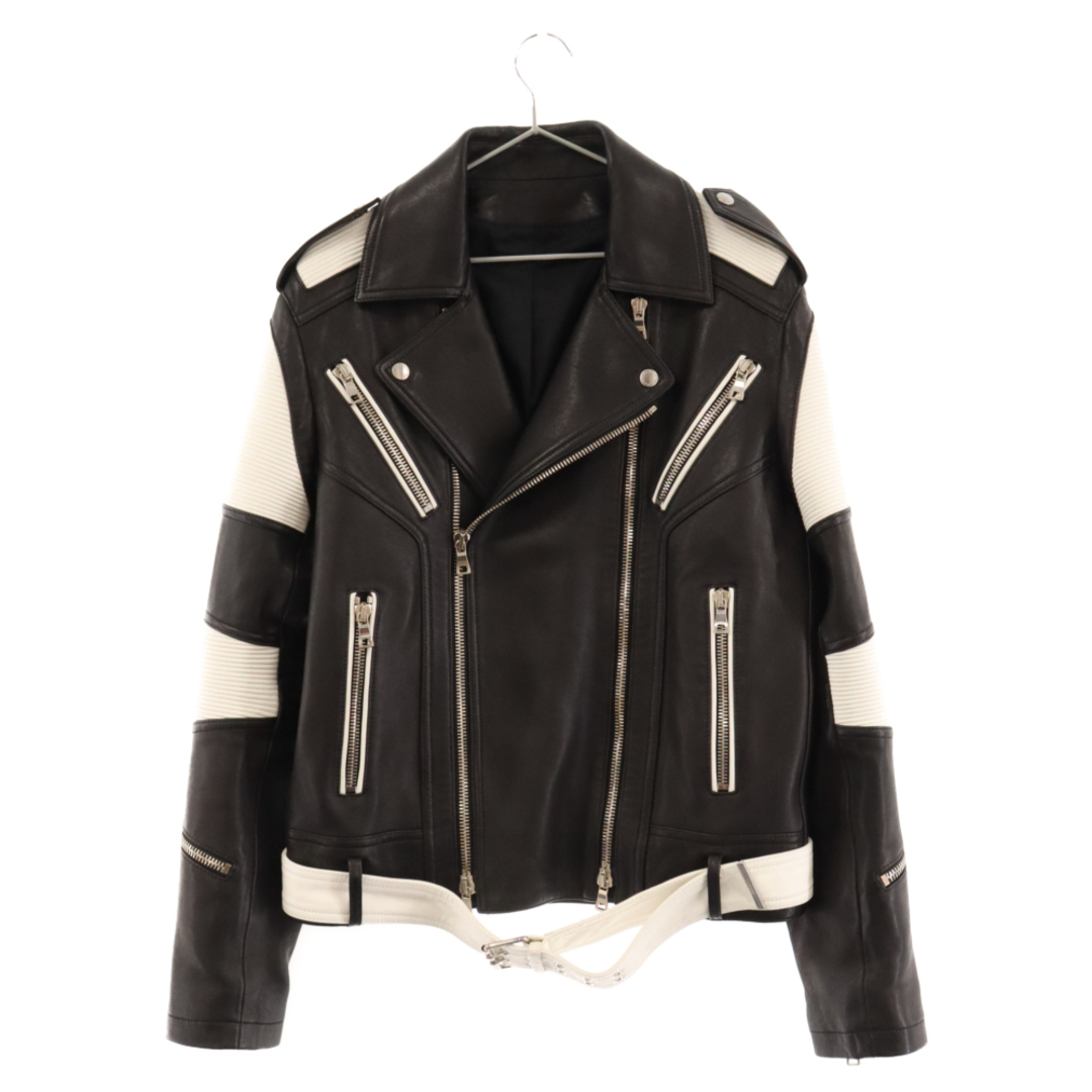 BALMAIN(バルマン)のBALMAIN バルマン Lamb Leather Jacket ラムレザー ダブル ライダースジャケット ブラック/ホワイト SH18261L005 メンズのジャケット/アウター(ライダースジャケット)の商品写真