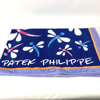 パテックフィリップ PATEK PHILIPPE 総柄 バスタオル インテリア ひざかけ ブランケット タオル コットン ブルー 未使用