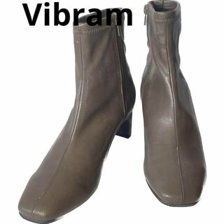 Vibram ビブラム　スクエアトゥブーティー　スクエアヒール　24cm モカ(ブーツ)