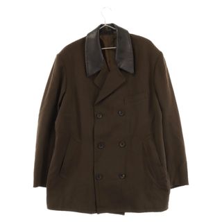 ヨウジヤマモト(Yohji Yamamoto)のYohji Yamamoto POUR HOMME ヨウジヤマモト プールオム 90S シープレザー切り替え襟 ウールギャバジン ダブルブレスト ジャケット テーラードジャケット ブラウン(テーラードジャケット)