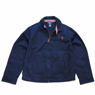 ポロラルフローレン(POLO RALPH LAUREN)のポロ ラルフローレン ワンポイント チンスト付き コットンジャケット 紺 ボーイズM★オールド スイングトップ マドラスチェック(ジャケット/上着)