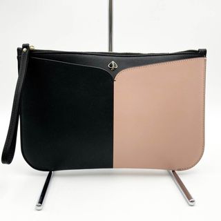 ケイトスペードニューヨーク(kate spade new york)の美品 Kate Spade ケイトスペード クラッチバッグ ポーチ ブラック ピンク バイカラー レザー レディース ウィメンズ ファッション USED 【中古】(クラッチバッグ)