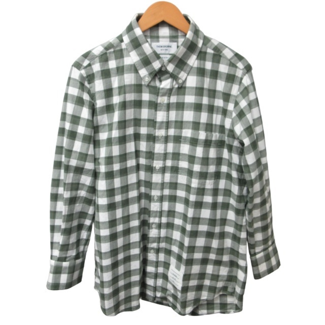 GY26M肩幅エリコ フォルミコラ チェックシャツ BDシャツ 長袖 白 緑 M ■GY26