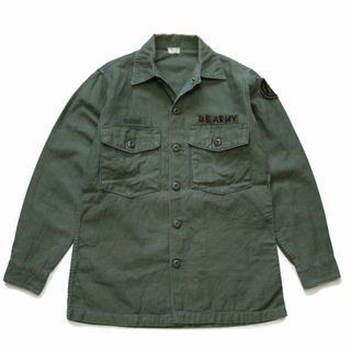 ミリタリー(MILITARY)の60s 米軍 U.S.ARMY パッチ付き コットンサテン ユーティリティシャツ オリーブグリーン 14.5★C ビンテージ ミリタリー ワッペン(シャツ)