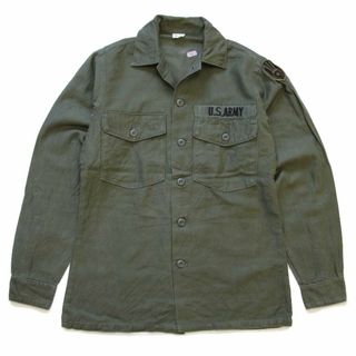 ミリタリー(MILITARY)の70s 米軍 U.S.ARMY パッチ付き コットンサテン ユーティリティシャツ オリーブグリーン 14.5★D ビンテージ ミリタリー ワッペン(シャツ)