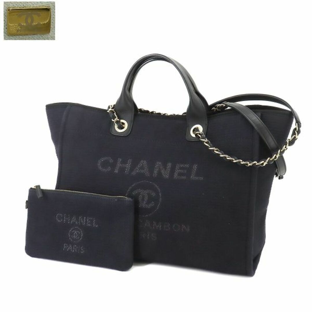 CHANEL(シャネル)の新品同様 シャネル CHANEL ドーヴィル ラージ ショッピング バッグ 2way ハンド チェーン トート キャンバス レザー VLP 90219040 レディースのバッグ(トートバッグ)の商品写真