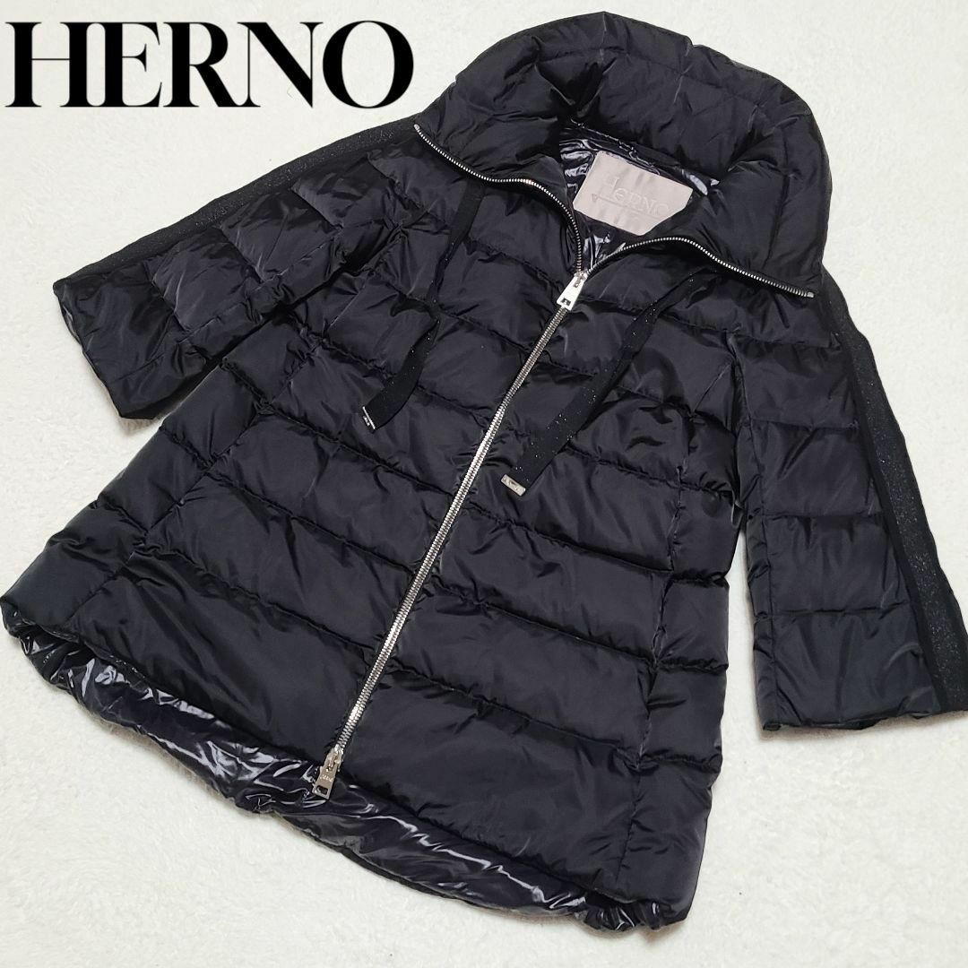 美品 HERNO ヘルノ ダウンジャケット 八分袖 黒 40サイズ○表記