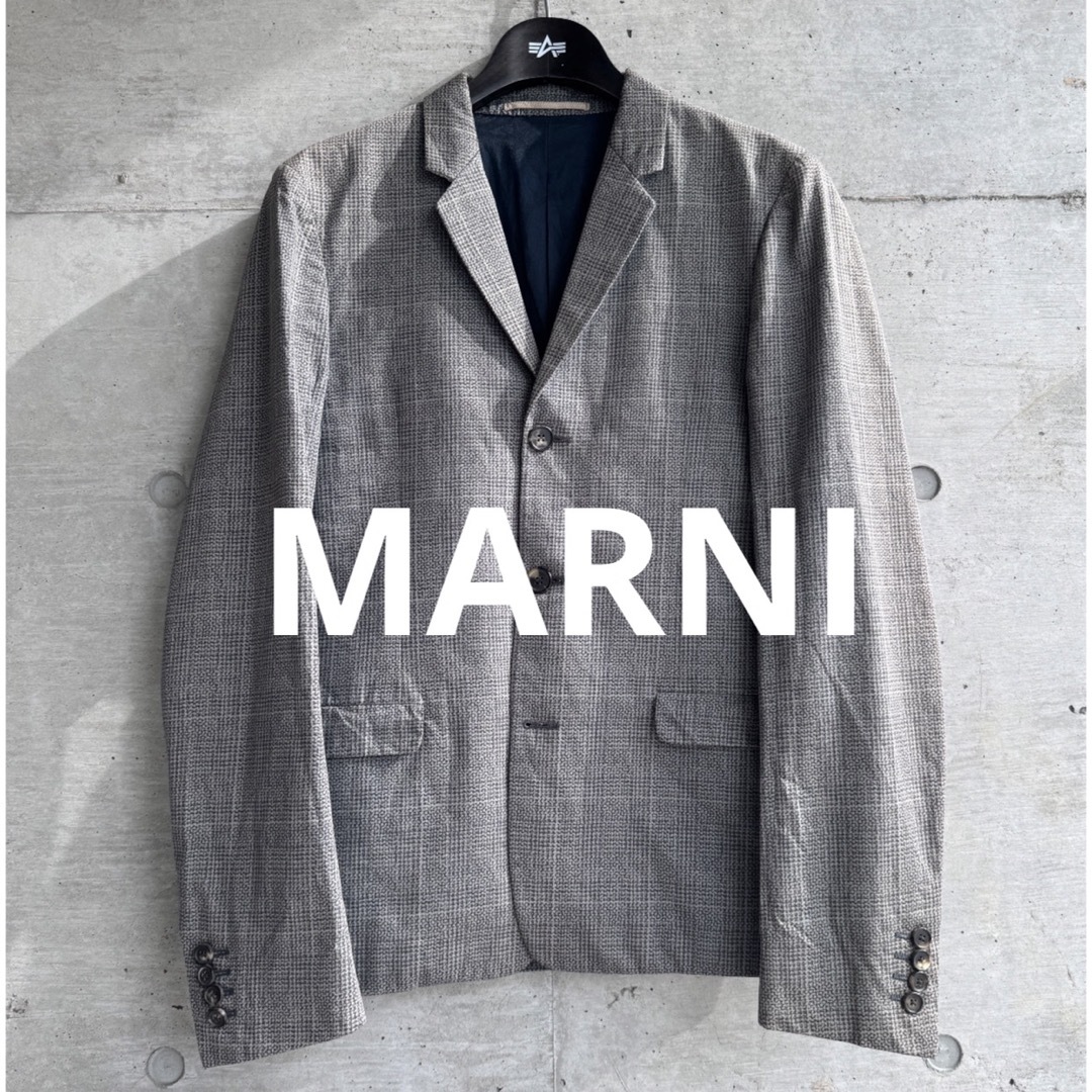 MARNI 全面チェック柄プリント トロンプルイユ テーラードジャケット MARNI 全面チェック柄プリント トロンプルイユ テーラードジャケット