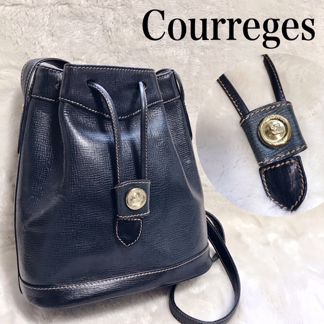 Courregesクレージュ バッグ 巾着　レザー　ショルダーバッグ