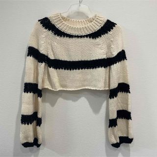 SHEIN ボーダーニット ショート丈 クロップド丈 ラグランスリーブ セーター(ニット/セーター)