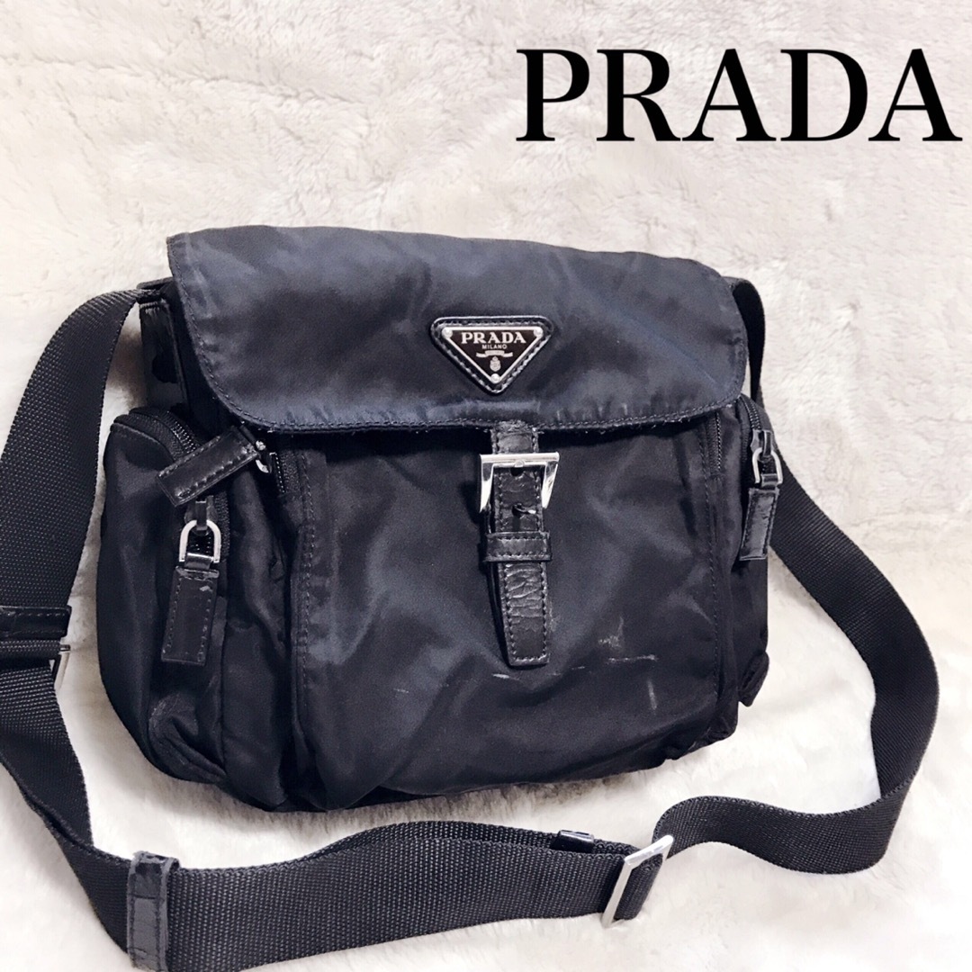 みららショップバッグ人気 PRADA プラダ ナイロン ショルダーバッグ 三角ロゴプレート  黒