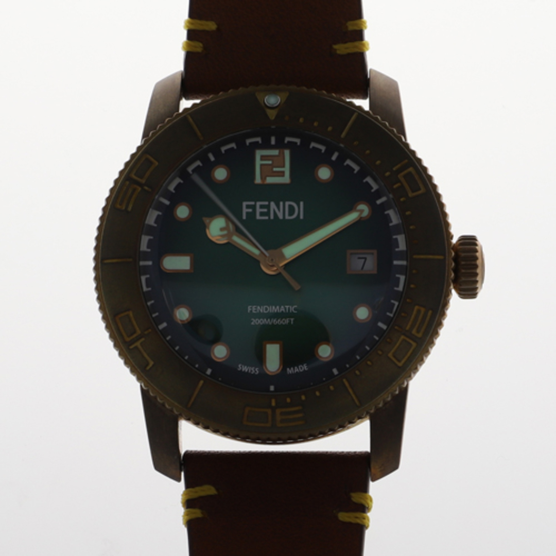 FENDI(フェンディ)の【119098】FENDI フェンディ  F131020201 アクアダイバー グリーンダイヤル SS/レザー/ブロンズ 自動巻き 純正ボックス 腕時計 時計 WATCH メンズ 男性 男 紳士【中古】 メンズの時計(腕時計(アナログ))の商品写真