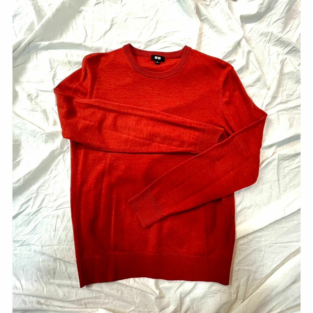 UNIQLO(ユニクロ)のユニクロ　エクストラファインメリノクルーネックセーター(長袖)　S　オレンジ メンズのトップス(ニット/セーター)の商品写真