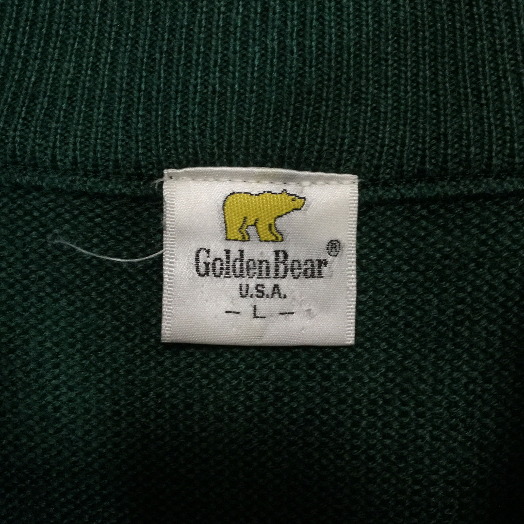 Golden Bear(ゴールデンベア)の【ゴールデンべア ハーフジップニット】昭和レトロ ロゴ刺繍 L 緑 古着  メンズのトップス(ニット/セーター)の商品写真